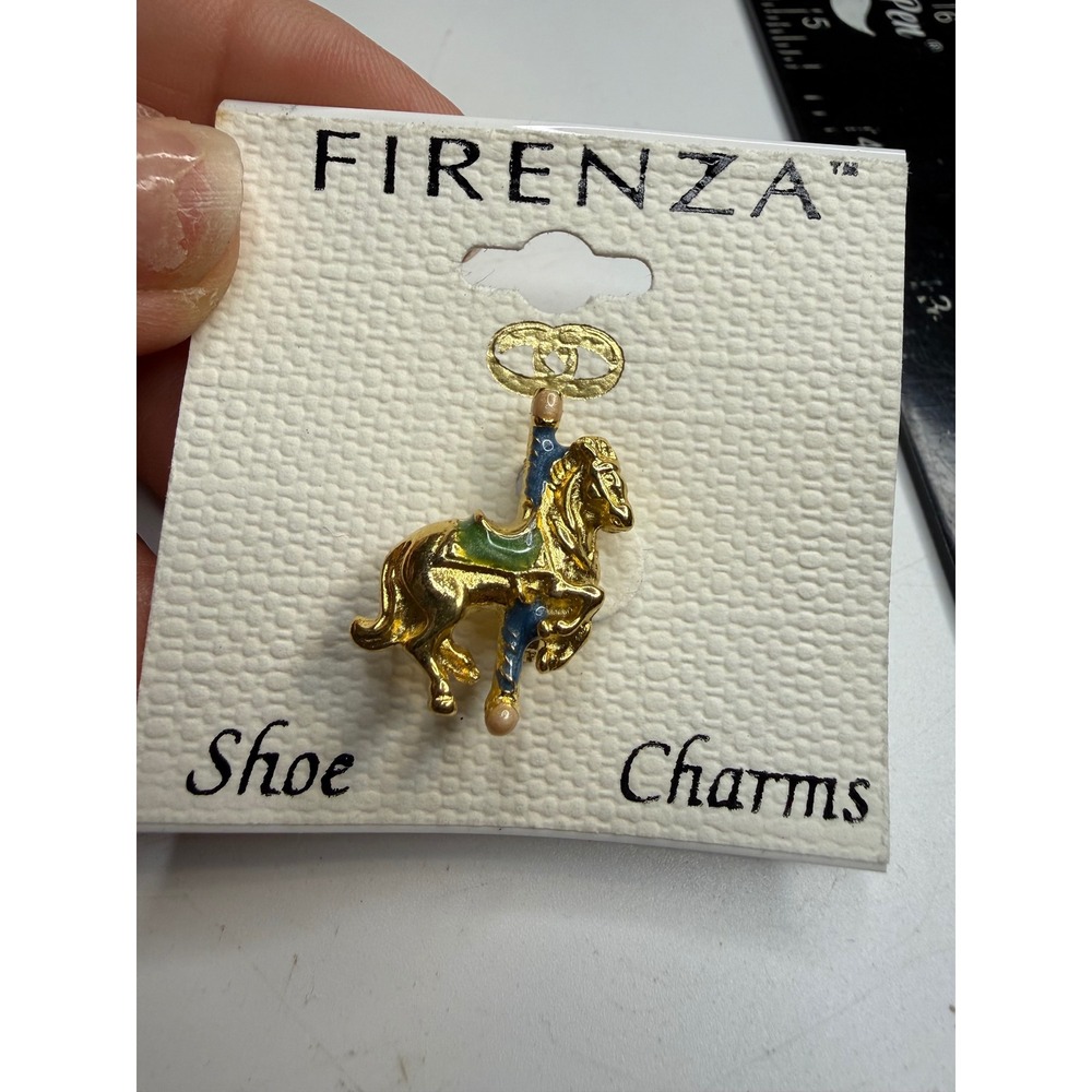 Firenza Gold Tone Carousel Horse Enamel Shoe Charm New on Card